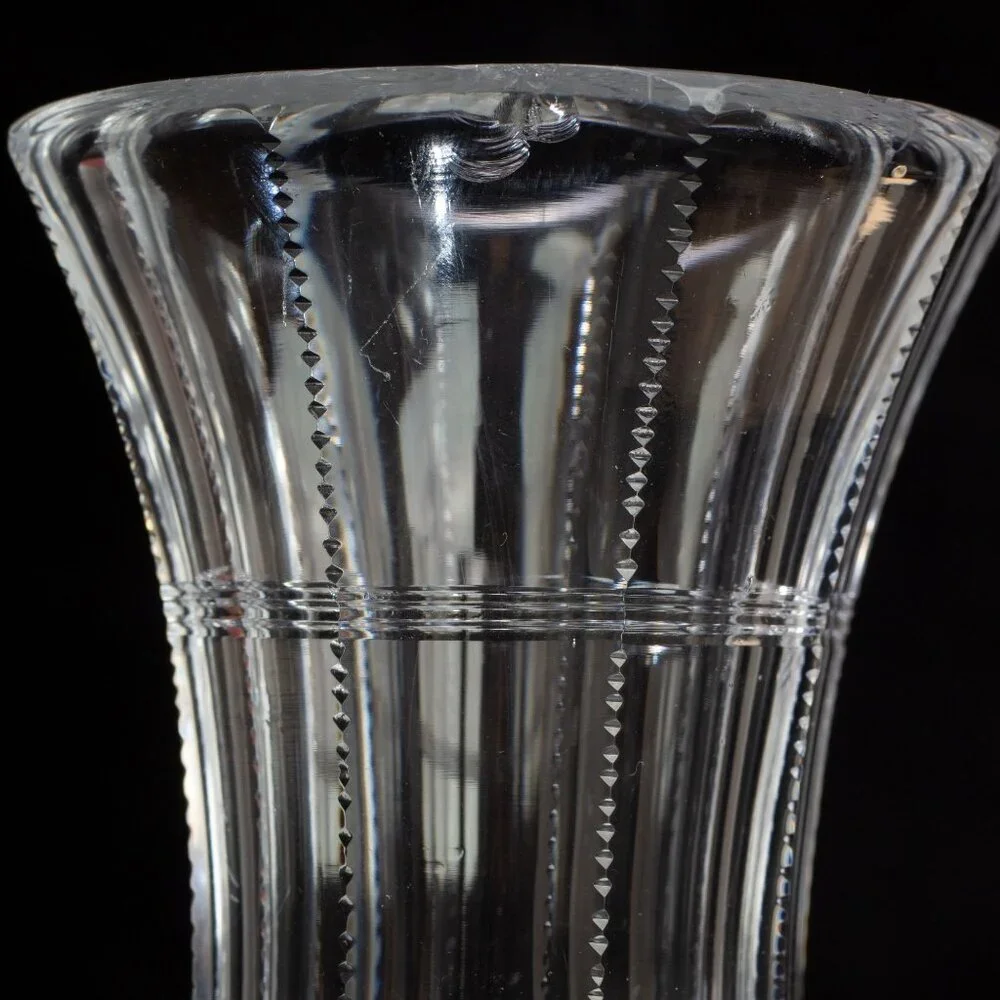 Antique Hand-Cut Crystal Vase With Intricate Starburst & Geometric Patterns